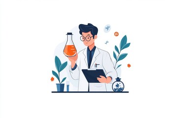 A flat vector illustration of a researcher analyzing statistical data on a clipboard