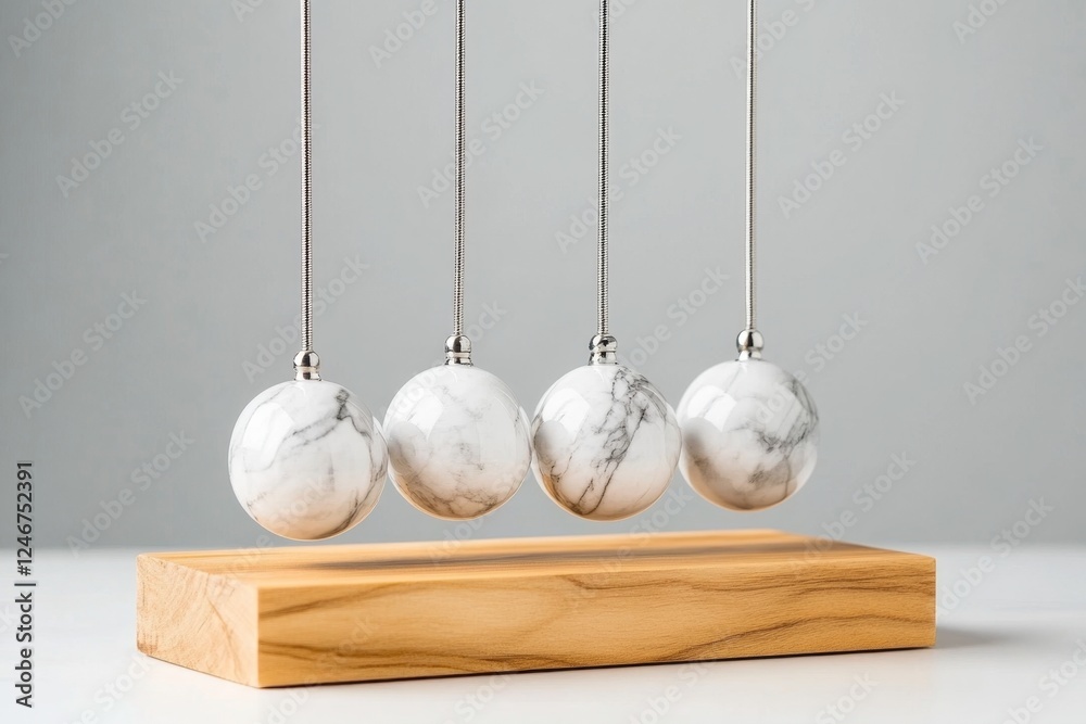 Poster a flat, modern design of newton cradle with geometric precision