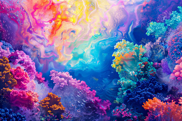 Rainbow background. Vivid and colorful underwater coral reef, marine life and vibrant seascapes. Perfect for creative and artistic projects