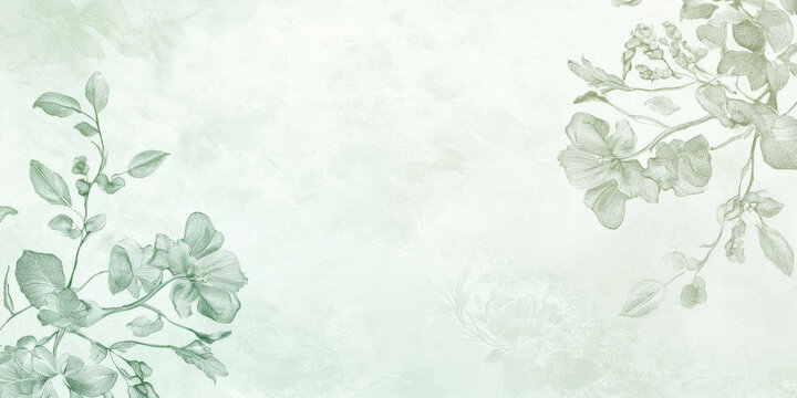 A pale, mint green background with delicate, floral patterns that gently flow across the surface. The soft, vintage feel is perfect for wedding invitations, spring-themed projects, or beauty brand