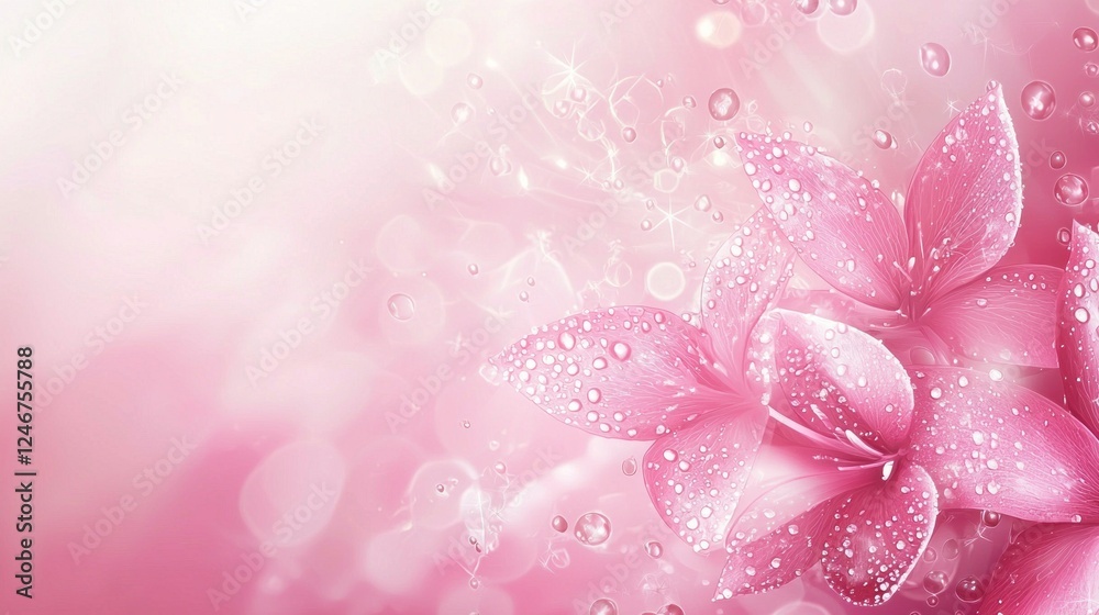 Poster soft pink tones blend with dazzling water droplets, creating an enchanting atmosphere perfect for mo