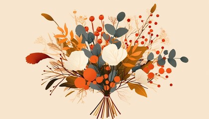 Autumn floral bouquet, warm colors, simple background, fall greetings