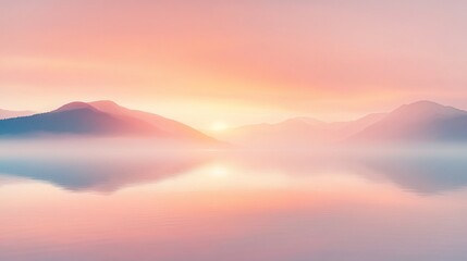Obraz premium Peaceful sunrise over misty lake & mountains