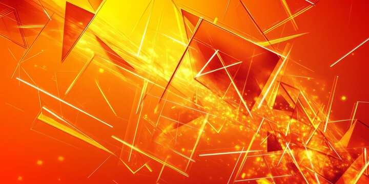 A bold orange background with geometric triangles in varying shades of orange and yellow. The sharp lines and contrasting colors create a dynamic and energetic vibe, perfect for modern branding or