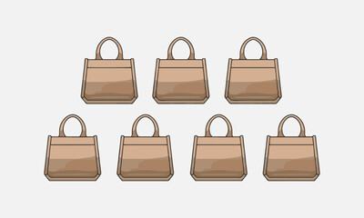 A modern vector-style illustration of separate beige jute tote bags, easily editable.