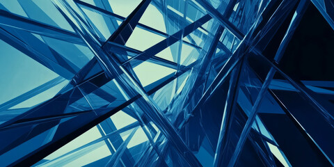 Naklejka premium A blue abstract background with sharp, angular geometric lines that overlap and intersect. The bold pattern creates a futuristic and edgy design, perfect for high-tech branding or contemporary