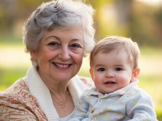 Fototapeta premium Grandmother and Grandchild in Nature