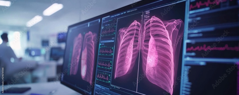 Aufkleber digital health concepts. medical imaging displays lung scans on monitors in a clinical setting, high