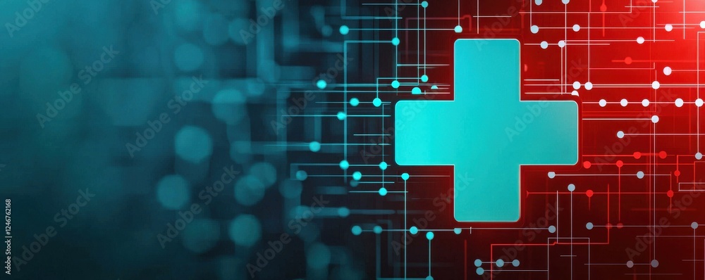 Aufkleber digital health concepts. abstract digital background featuring a medical cross symbol, highlighting 