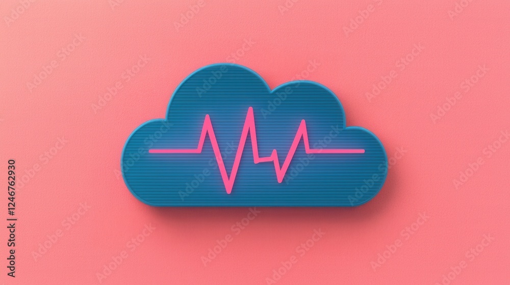 Aufkleber digital health concepts. a stylized cloud with a pink heartbeat line against a pink background, symb
