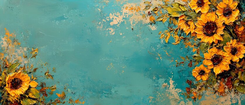 A painting of a blue Botanicals background with yellow flowers