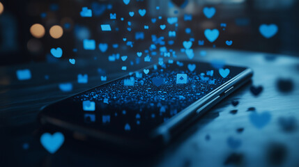 A time-lapse effect of a phone screen filling up with notifications, likes, and comments