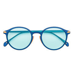 Fototapeta premium Stylish blue sunglasses with round frames and light blue lenses.