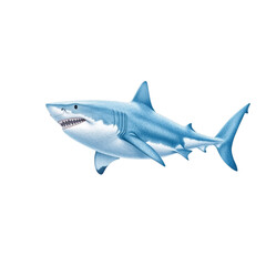 Obraz premium A sleek, blue shark swimming gracefully, showcasing its sharp teeth and streamlined body.