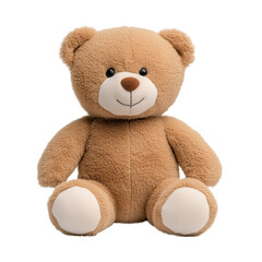 A soft, plush teddy bear with a round face, button eyes, and a friendly smile, sitting upright with a cuddly appearance.