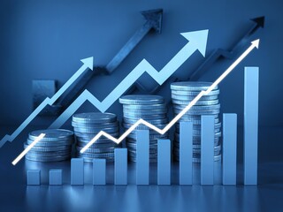 Financial Growth Concept With Graph Over Blue Background
