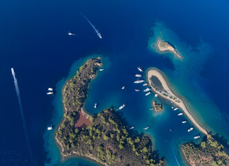 Fototapeta premium Turkish Maldives Yassica Islands Drone Photo, Gocek Fethiye, Mugla Turkiye (Turkey)