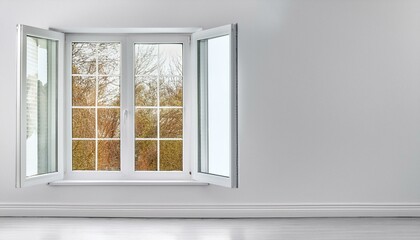 Fototapeta premium Glass window frame house interior on white wall