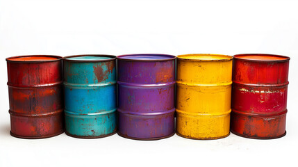 Colorful old oil barrels in a row