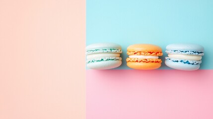 Fototapeta premium Exquisite French Macarons in Delicate Colors Against a Soft Background