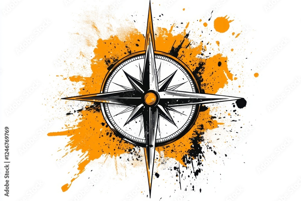 Poster a simple, clean icon of a compass and map, symbolizing exploration
