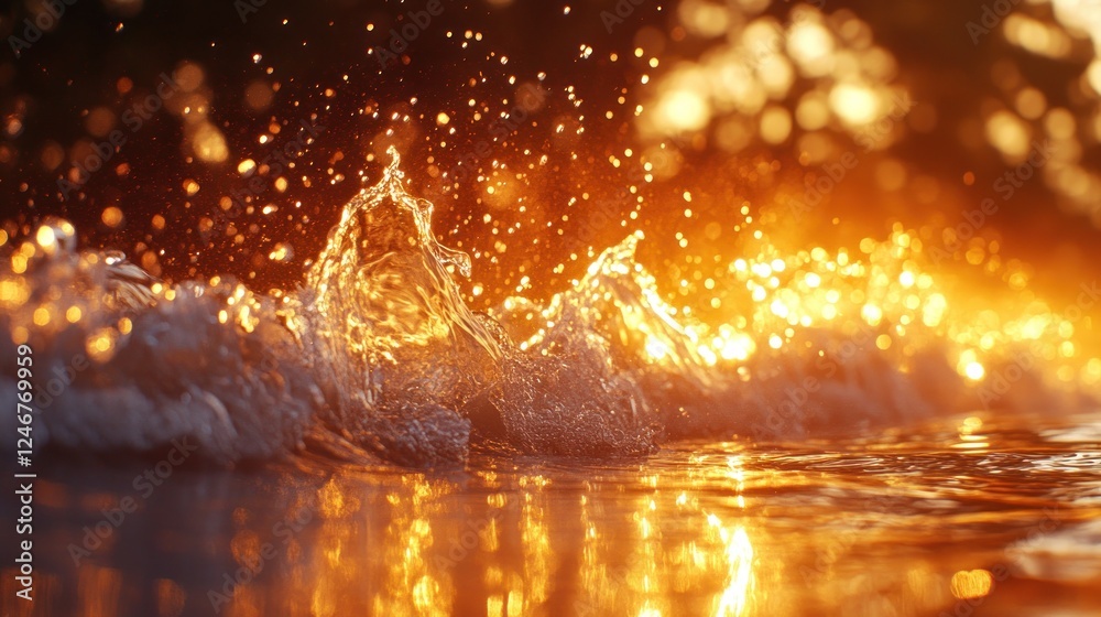 Canvas Prints Golden sunset ocean wave splash background