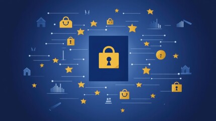 Naklejka premium Modern infographic explaining GDPR key principles, clear icons representing transparency, security, and accountability