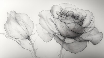 Delicate and ethereal, this grayscale drawing of a rose evokes a sense of beauty and fragility.