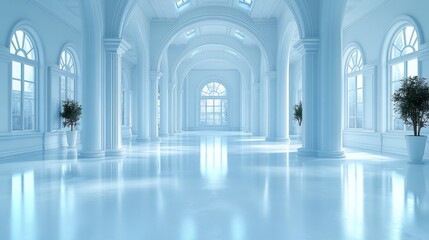 Obraz premium Grand Hallway, White Columns, Sunlight, City View, Event