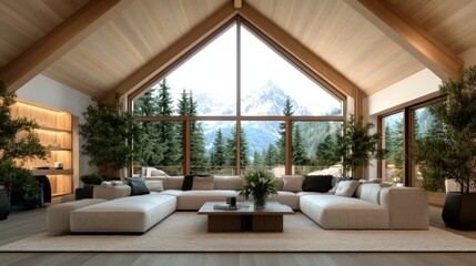 Spacious living room featuring large window modern couch and stylish decor for comfortable relaxation