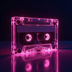 Fototapeta na wymiar Neon Pink Cassette Tape Retro Music Background