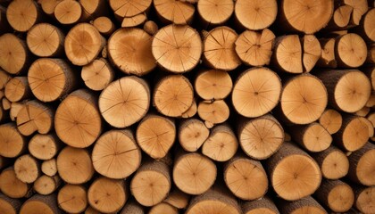 Stacked Round Wood Logs, Natural Wooden Texture Background for Design and Construction Projects