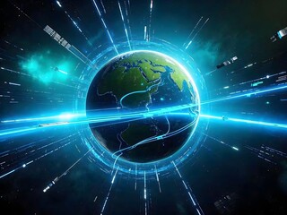 Obraz premium Cosmic Connectivity: Tech Uniting the Globe