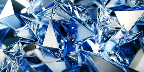 A crystalline ice texture in deep blue, frosty white, and shimmering silver, creating a cold and elegant abstract background.
