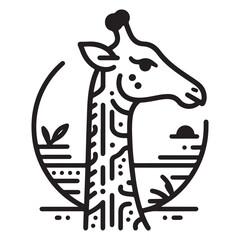 A field with trees and the moon is where a giraffe and other giraffes are.