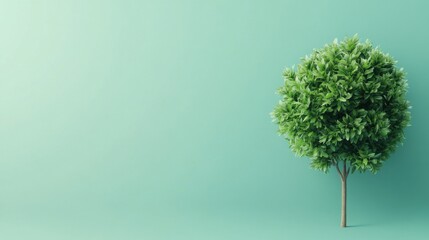 Lush Green Tree Isolated on Soft Mint Background with Natural Light Highlights for Creative Projects