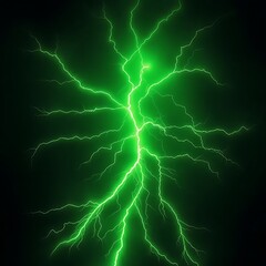 A vivid green lightning burst radiates in all directions, casting a mystical glow that pierces the darkness with supernatural energy.