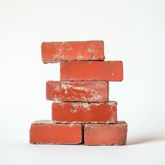 Obraz premium Three Old Red Bricks Stacked Texture isolated T transparent background