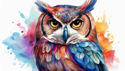 Fototapeta premium beautiful owl painted with watercolors clipart