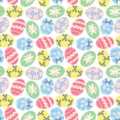 Easter eggs seamless pattern. Bunny, bows, ears, dots. Hand drawn. 