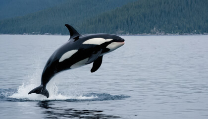 Fototapeta premium A killer whale jumping out of water. 