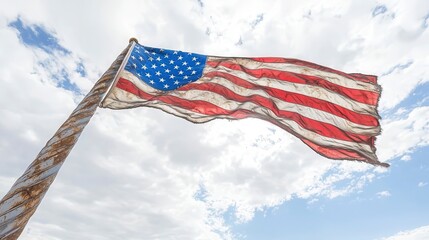 Obraz premium Weathered Flag In A Bright Blue Sky