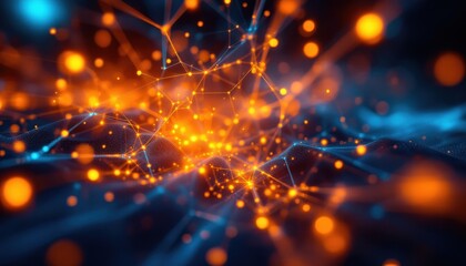 Glowing network of light connections on dark surface