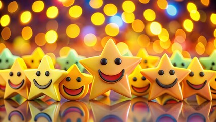 Happy Smiley Face Rating Stars Collection: Bokeh Background Stock Photo