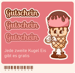 Gutschein voucher coupon groovy, Ice cream. German2