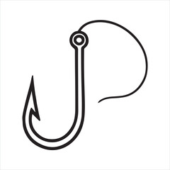 Single one line fishing hook silhouette on white background
