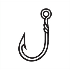 Single one line fishing hook silhouette on white background
