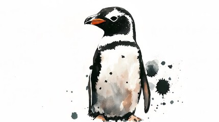 Fototapeta premium Watercolor Painting of a Single Elegant Penguin