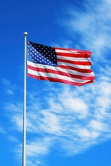 Obraz premium Abstract representation of freedom on Presidents Day featuring clean colors and vast space with a flag in motion