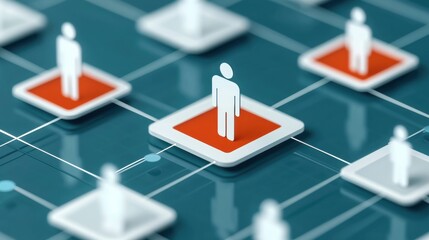 Digital illustration of human figures on a grid, highlighting individual prominence within a network or organizational structure.